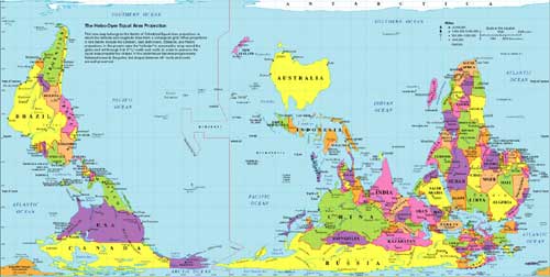 オーストラリア中心の世界地図